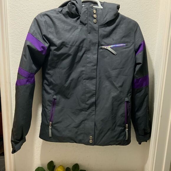 SPYDER BOYS INSULATED HOODED WINTER SKI JACKET SIZE 20 GRAY/ PURPLE - Picture 3 of 8